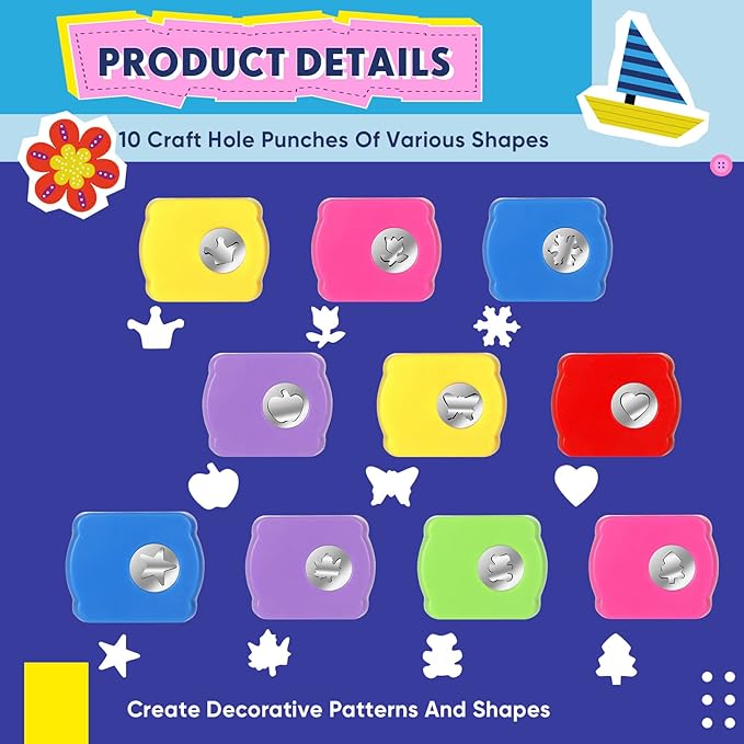 22 Pcs Craft Hole Punch and Creative Scissors Set, Including 12 Craft Pattern Scissors Decorative Edge Scrapbooking Edging, 10 Paper Punch for School Kids Adults Crafting