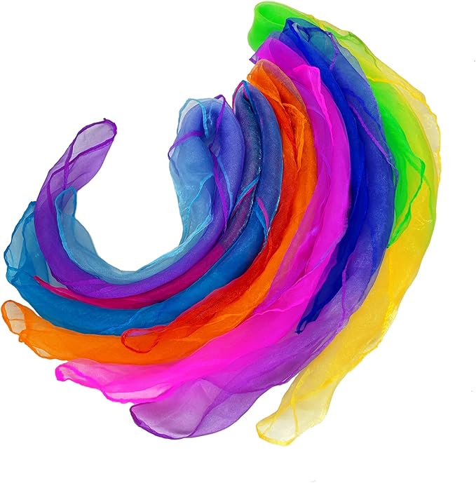 Dance Scarves for Kids: Juggling Scarves, 12 Pcs, 24" x 24", Toddler, Unisex, Multicolored, Rainbow Theme