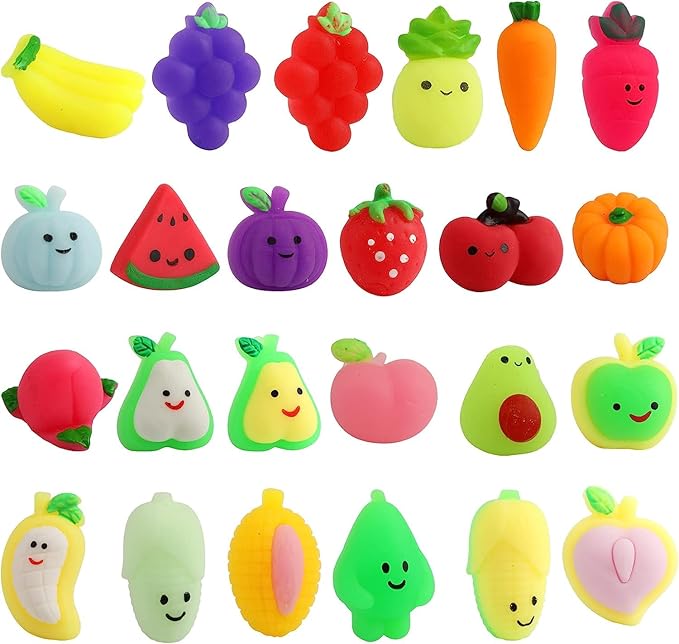 Mochi Squishy Toys, 24 pcs Fruit Squishy Party Favors for Kids Classroom Prize Stress Relief Squishies Bulk Gift for Birthday Pinata Goodie Bag Filler Christmas Stocking Stuffers Easter Valentines