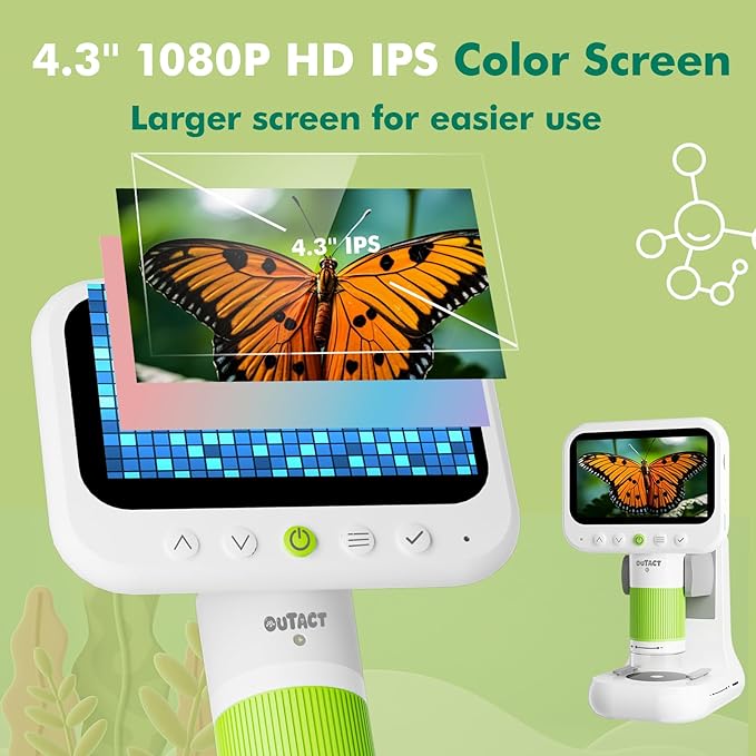 Digital Microscope for Kids,4.3" HD Screen Portable Microscope with 8 LED Lights,Educational STEM Science Toys with 8G SD Card for Photo/Video,Birthday Gifts for Boys Girls
