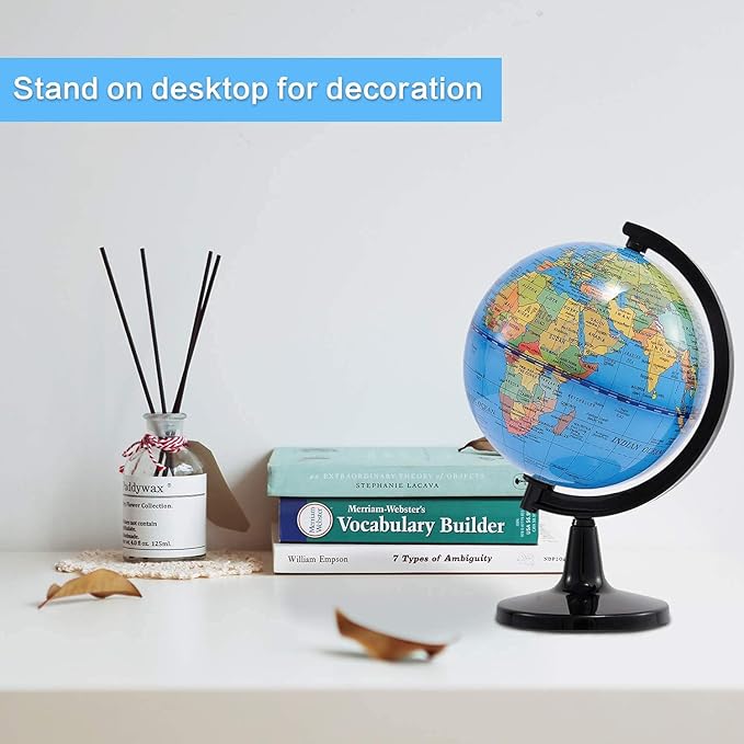 Wizdar 4'' World Globe for Kids Learning, Educational Rotating World Map Globes Mini Size Decorative Earth Children Globe for Classroom Geography Teaching, Desk and Office Decoration-4 inch