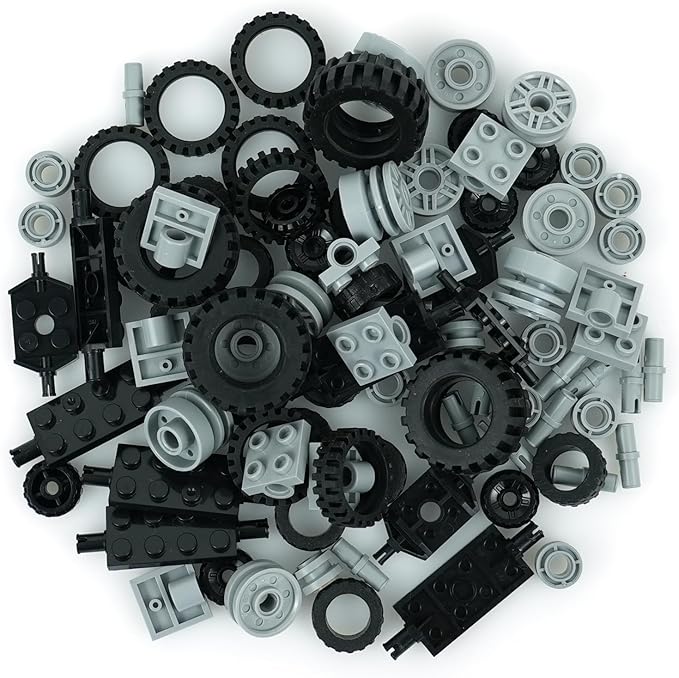 Wheels and Axles Building Blocks Set, Vehicle Truck Tires Compatible with Classic Bricks Car Parts