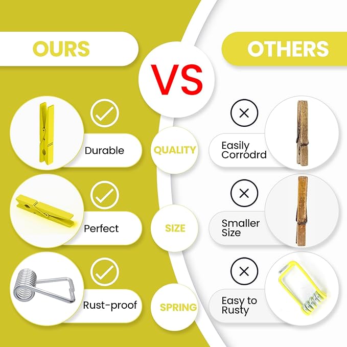 50PCS Colored Wooden Clothespins, 2.9inch Yellow Clothes Pins for Clip Pictures Photos Decorative, Small Colorful Wood Decoration Closepins Clips