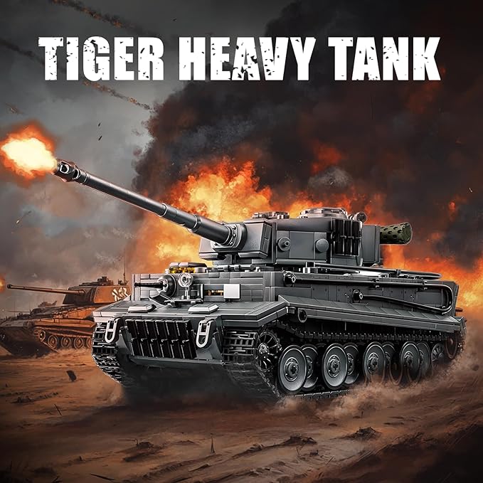 1:28 Tiger Heavy Tank Building Blocks Set for Adults, Compatible with Lego Military Vehicle, WW2 Army Tank Toys Historical Collection Model for Military Fans, Gifts for Teens Kids Boys 8-14 (1668 PCS)