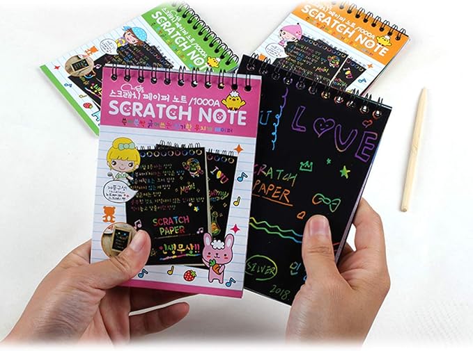 16Pack Rainbow Scratch & Sketch Note Pads, Rainbow Scratch Mini Notes with Stylus Scratch Paper 10 Pages, Drawing Notepads Small Size.(Four Colours, with Four Stylus)