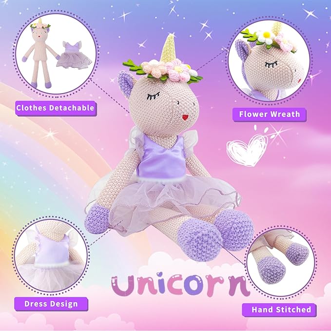 Unicorn Stuffed Animals Plush Ballerina Baby Doll, U nicorn Toys for Girl Age, Stuffed Animals for Girl Birthday Gifts U nicorn Decorations for Girls Toys(Pink)