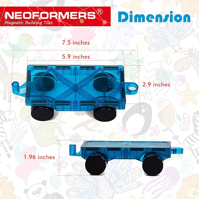 Magnetic Tiles Car Set Truck Kit Toy with Stronger Magnets, Educational Magnet Cars with Re-Enforced Hitch and Long Bed for Girls Boys Toddler Ages 3+ (Blue & Purple)