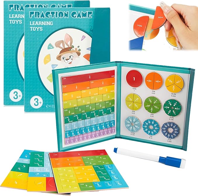 Magnetic Fraction Demonstration Book, Magnetic Fraction Tiles, Magnetic Fraction Disc Set, Magnetic Math Master Set - 102 PCS, Educational Fraction Puzzle for Teaching (Rabbit, 2, Set)