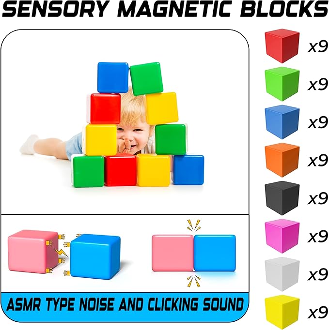 72 Pcs Magnetic Building Blocks for Toddlers – STEM Educational Toys for Kids Ages 3-8, Montessori Learning Magnet Cubes, Creative Preschool Construction Set with Storage Bag, Gift for Boys & Girls