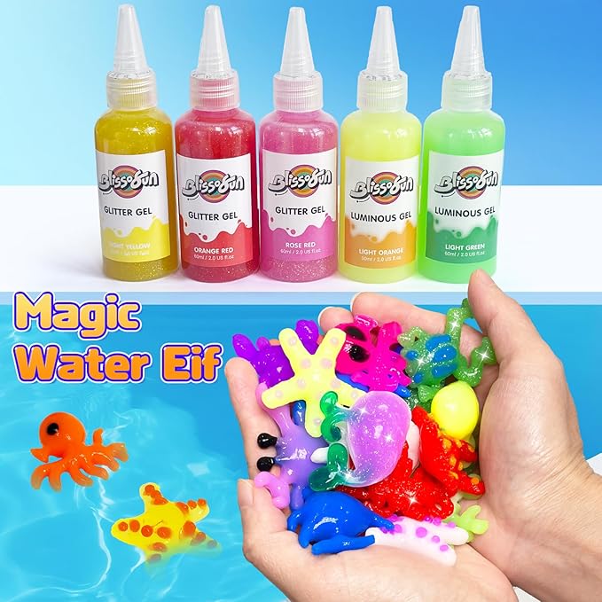 Blissofun Magic Water Elf Toy Kit, Aqua Fairy Water Gel Kit with 24 Magic Gels, 16 Sea Creature Molds Arts & Crafts DIY STEM for Kids Ages 3+, Christmas Gifts, Birthday Gifts, Party Favors(24 Color)