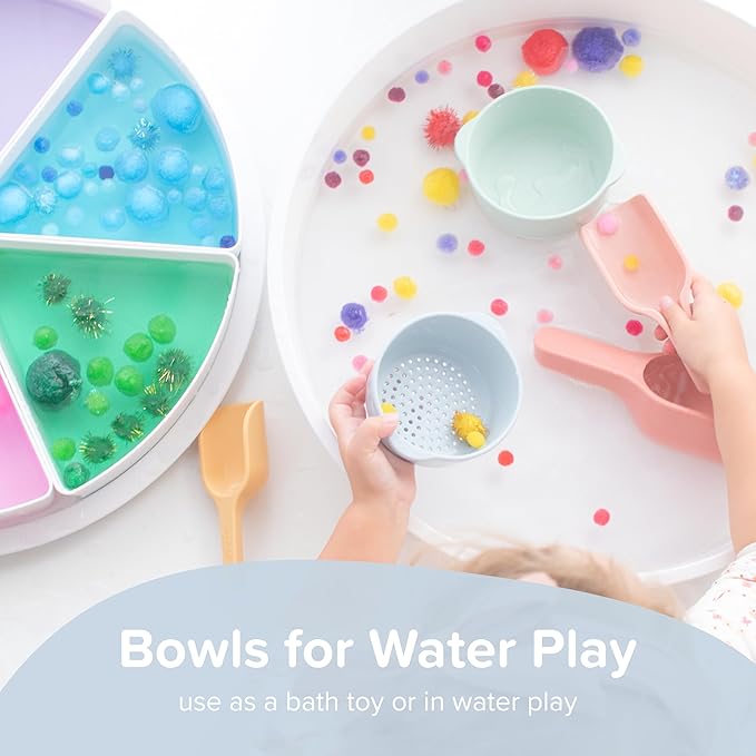 Inspire My Play - 3 x Nesting Bowls and Sieve - Perfect for Sensory PlayTray - Sensory Bin Accessories - Special Education Classroom Supplies - Montessori Education Toys - Coral