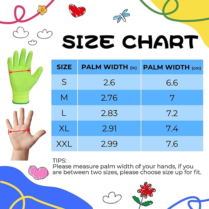 HANDLANDY 2 Pairs Kids Gardening Gloves, Toddler Children Garden Yard Work Outdoor Playing Gloves, Rubber Coating, for Girls Boys Youth (Size XL, Green)