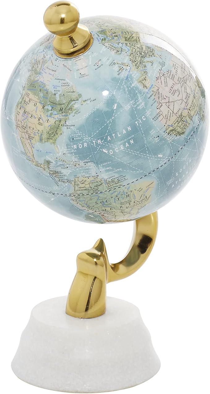 Deco 79 Aluminum Globe with Marble Base, 5" x 5" x 10", Blue