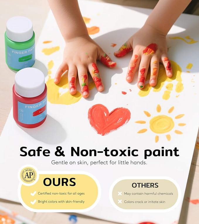 TMOL Washable Finger Paint for Toddlers, 40 PCS Non-Toxic Finger Paints, 10 Vibrant Colors (2fl oz), Baby Paint for Hand and Feet, Safe Art Supplies, Early Learning Gifts for Kids Age 3+