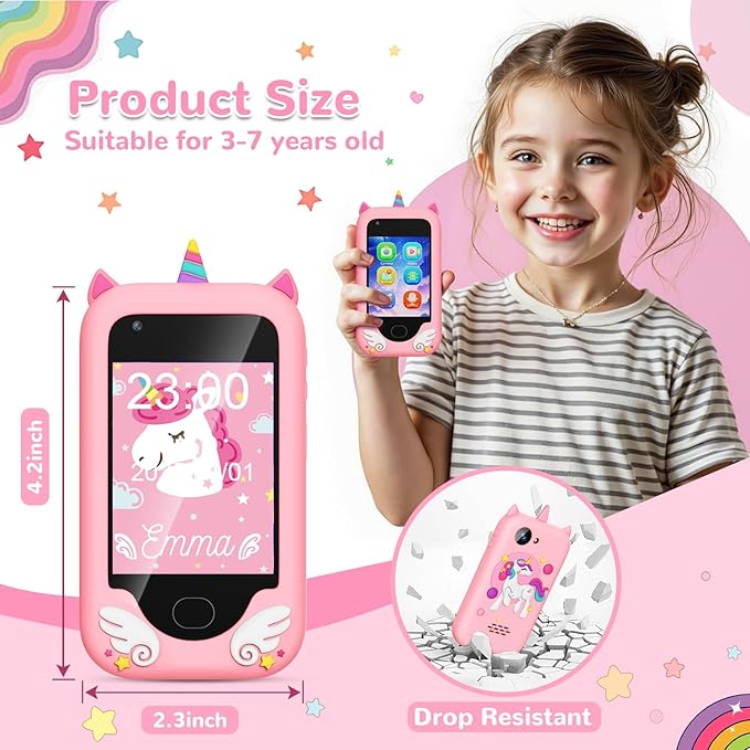 Lapare Kids Smartphone Toy, Toddler Learning Toy Phone with Dual Camera, Game, Music Player, Christmas Birthday Gifts for Girls Age 3-8