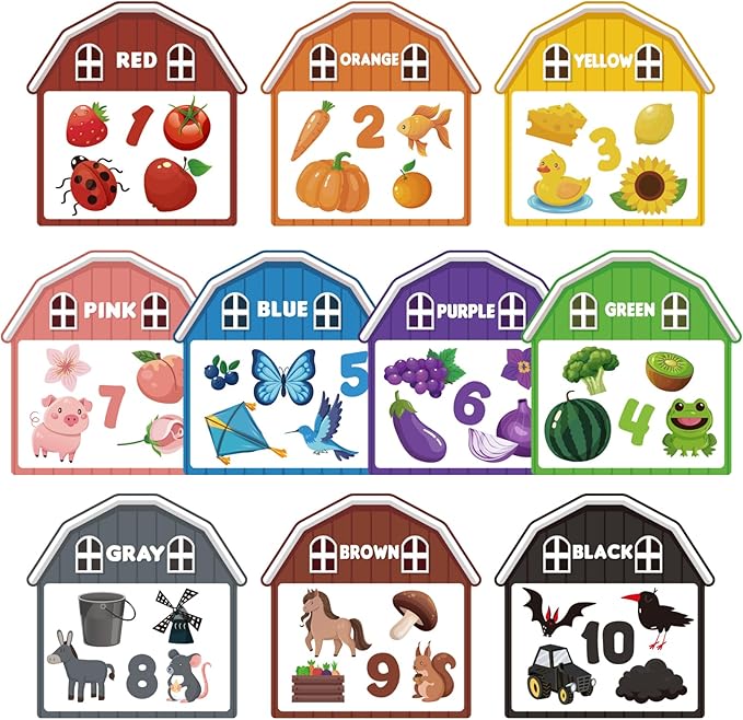 10Pcs Magnetic Color Sorting Toys 60 Toddler Magnets for Refrigerator, Cute Farm Animal Fridge Magnets for Early Education Toddler Color Sorting Learning Activities