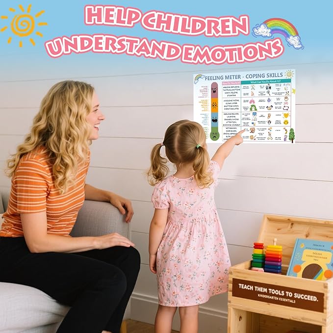 LAZTZQ Feelings Chart for Kids, Children's Mental Health Poster - Emotion Recognition Chart, 11x17inch Poster for School Counselors, Psychologists, and Parents Special Education Classroom Supplies