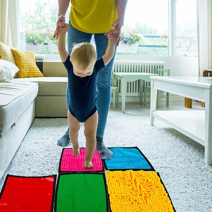 16 Set Sensory Mini Mats Assorted Textured Sensory Floor Tiles - Sensory Walls, Early Sensory Exercise Sensory Mats Sensory Toys for Autistic Children Kids Baby Toddler Fidgeting Activity