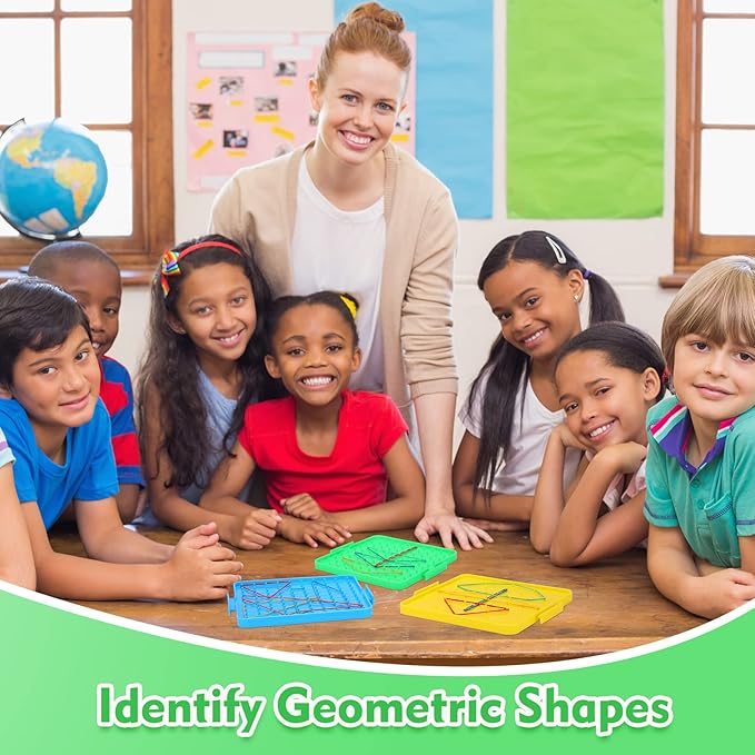 Lenwen 80 Pcs Double Sided Geoboard Math Manipulatives Geoboard with Rubber Bands 6.3 Inch Plastic Educational Graphical Toy for Learning Creativity