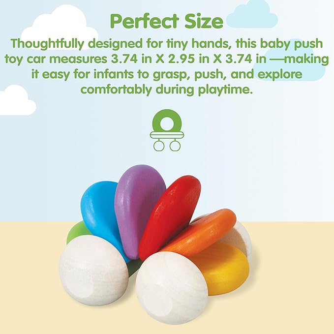 PlanToys® Wooden Baby Push Toy Car | Colorful Montessori Toy for Infants | Wooden Baby Toy with Flexible Body | Sensory & Motor Skill Development Toy for 6+ Months