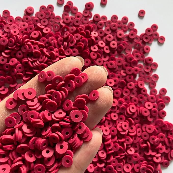 3000Pcs Clay Beads Flat Round Polymer Bead Vinyl Heishi Beads Flat Round Polymer Bead for Jewelry Making Necklace Bracelet (16-Deep Red)