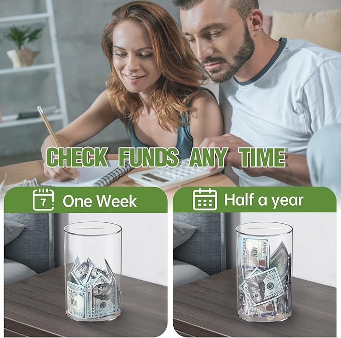 Clear Piggy Bank for Adults/Kids, Acrylic Unopenable Money Box for Cash Coin Saving, Must Break to Open, Money Saving Jar for Adults Boys Girls, Size 6" H x 4" Diameter