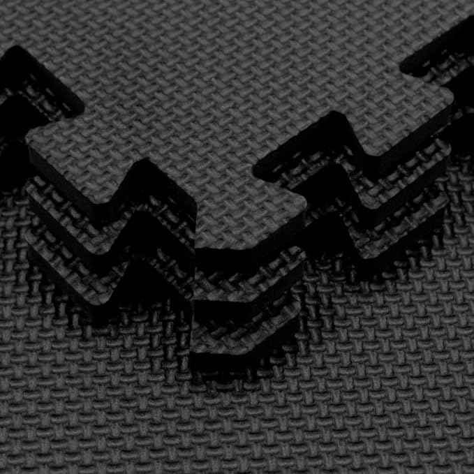 Yostrong® 18 Tiles Interlocking Puzzle Foam Baby Play Mat with Straight Edges for Playing - EVA Babies Crawling Mat | Rubber Floor Work Out Mats for Home Gym. Black. YOC-Db18S18