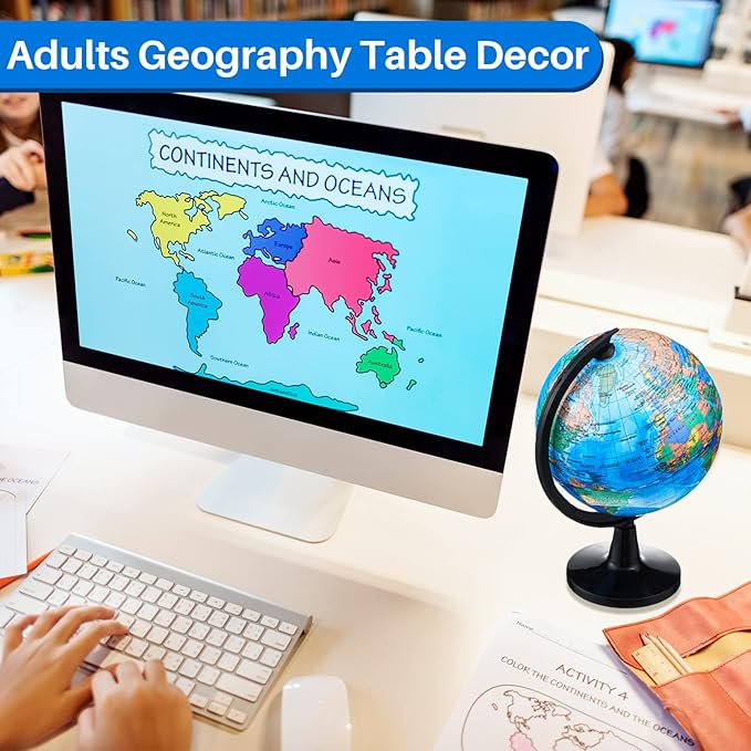 Meooeck 12 Pcs World Globe with Stand 4.6 Inch Geographic World Globe Bulk for Kids Students Learning Educational Classroom Desk Table Decoration, Blue