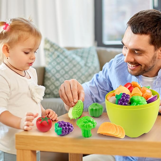 100Pcs Kitchen Playset, Kids Pretend Cooking Play Pots, Pans, Utensils, Cookware, Toy Food Fruits Veggies, with 2 Large Apple - Shaped Storage, Toddler Cooking Learning Gift (Turquoise)
