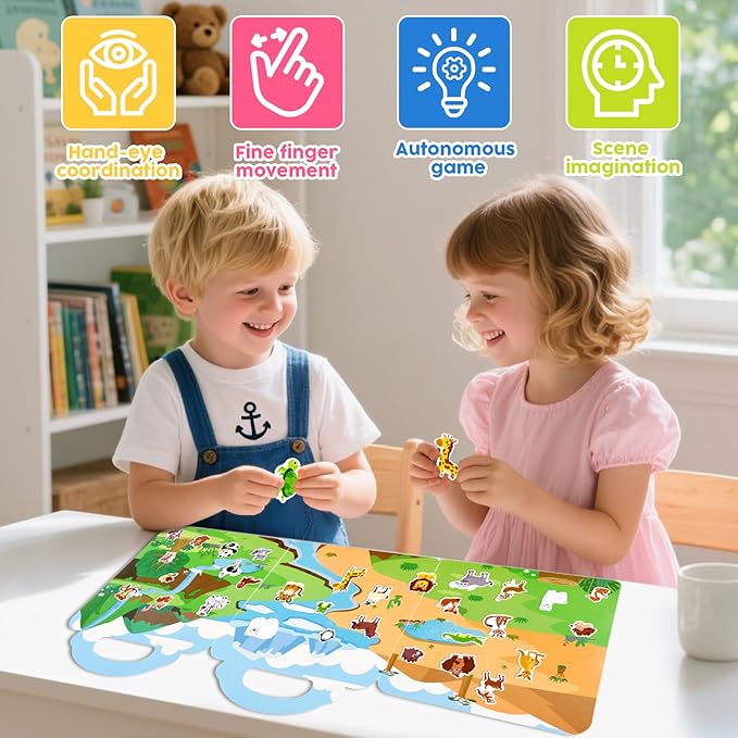 ASTARON 6 Pack Reusable Sticker Book, 3D Stickers for Toddlers 3-4 Years, Portable Travel Toys and Busy Book for Kids 3 4 Year Old Girls Boys