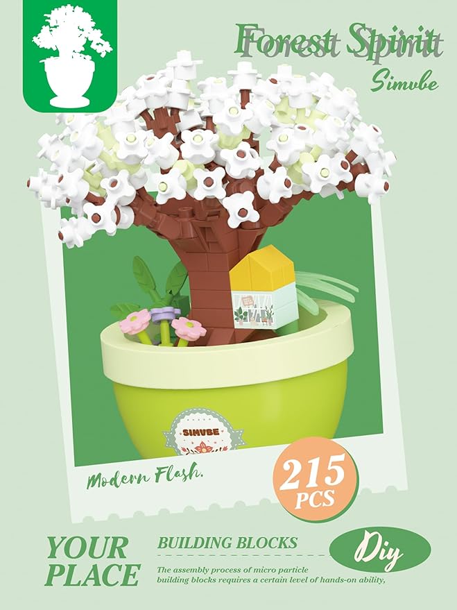 Pear Moon Mini Bonsai Tree Micro Building Set Building Toy Plant Cherry Tree Flower Collection Decor for Home Desk Greenery Decoration Building Blocks DIY Creative Gifts