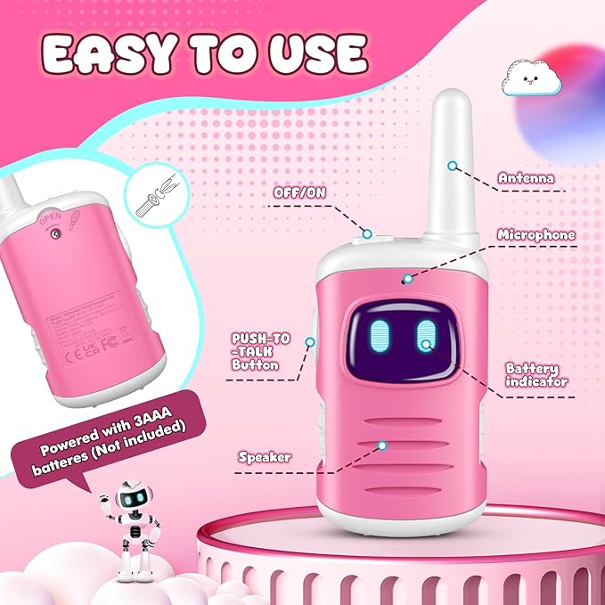 Kids Walkie Talkies Gifts for Girls: Toys Walkie Talkies for Kids 2 Pack Xmas Birthday Gifts for 3 4 5-7 Year Old Girls Grandkids Toys Age 4-5 6-8 Years Old Stocking Stuffers Pink