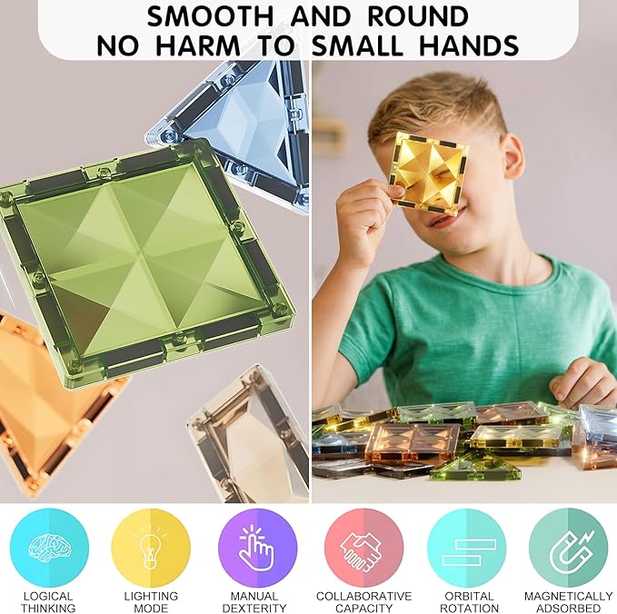 Deluxe Quality Magnetic Tiles Building Set with Attractive Reflective Pattern, LED Lights, Marble Run, and Cars - STEM Educational Toy for Creative Kids Girls Boys 3+ (147 pcs Big Castle with 2 Cars)