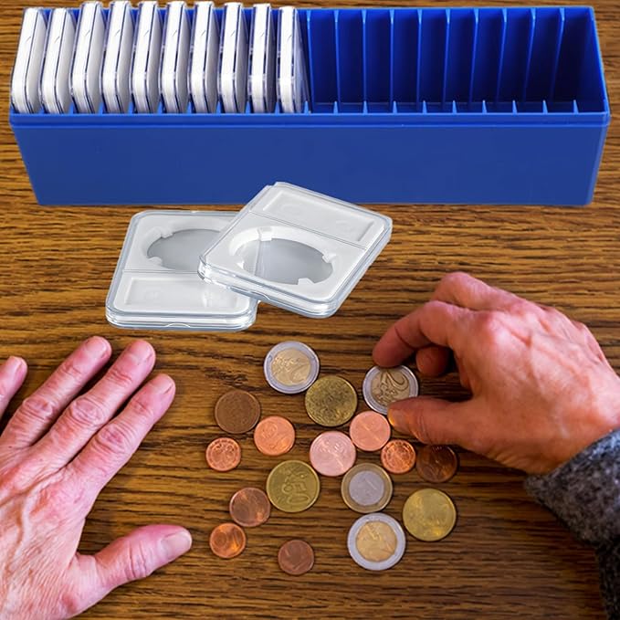 MUDOR Coin Slab Storage Box, Plastic Holder Case Compatible with 20 Slab PCGS Coin Holders, Olny Box (BLUE, 1pcs)