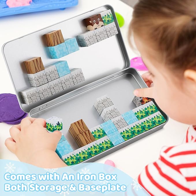 Mini Magnetic Blocks, Travel Magnet Building Toys for Kids, 45 PCS Magnetic Block Toys with Iron Box, Educational STEM Toys for Boy Girl Age 3 4 5 6 7 8 Years Old