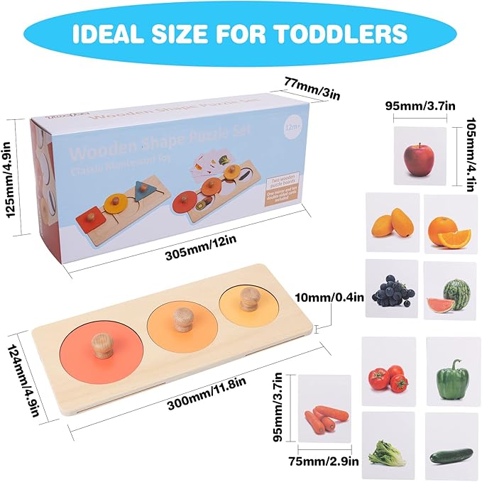 Baby Puzzles 12-18 Months - Montessori Multiple Shapes Knob Wooden Puzzles for Toddlers 1-3 - Peekaboo Photo Puzzle with Baby Mirror & 10 Real-Life Cards