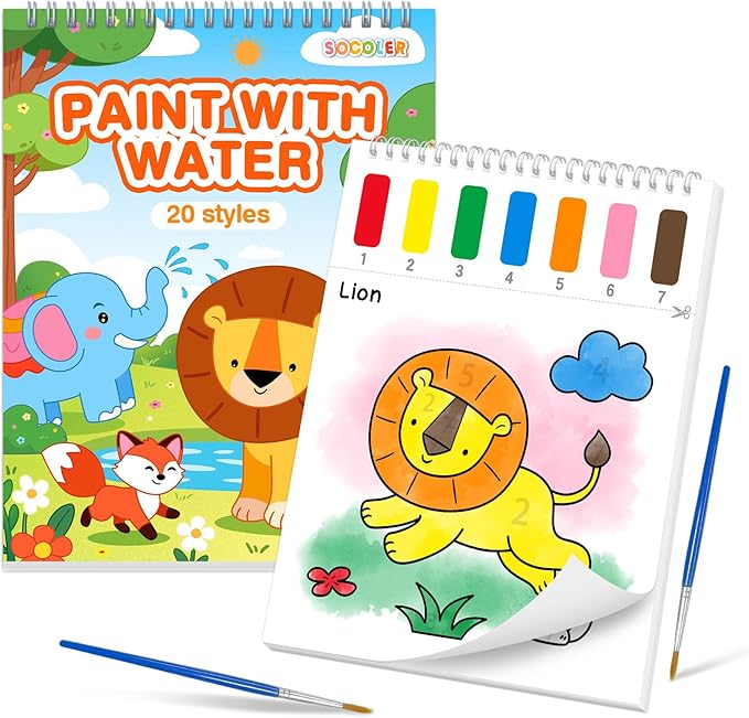 Paint with Water Coloring Books for Kids,Mess Free Watercolor Painting Papers Sets for Toddlers,Water Color Paint Kit,Art Craft Birthday Gift for Ages 1-3, 4-8(Animal)