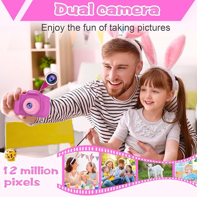 PROGRACE Kids Camera for Girls and Boys Ages 3-12, Toddler Digital Camera with IPS HD Screen, 1080P HD Video, 32GB SD Card, Perfect Birthday Purple