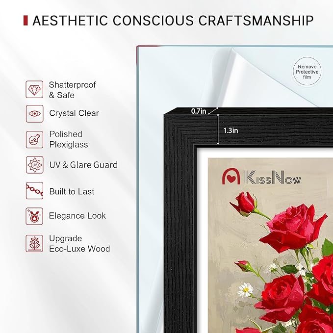 4x6 Picture Frame 2 Pack, Black Solid Wood Gallery Photo Frame, Wall Hanging or Tabletop Display