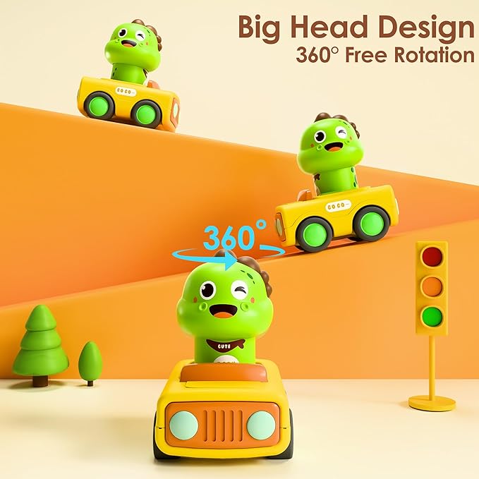 iPlay, iLearn Press to Go Car Toys for Toddlers 1-3, Baby Animal Race Cars, Infant Play Vehicle Set, Boy Push Go Friction Dino Cars for 6-9-12-18 Month, 1st Birthday Gift Stuffer for 1-2 Years Old Kid