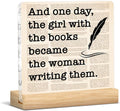 Writing Gifts for Women Girls, Funny Gifts for Writers Author Novelist Writing Lover, Retro Newspaper Acrylic Plaque Sign with Wooden Stand Home Office Decor