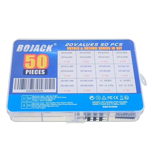 BOJACK 20 Values 50 Pcs SN74LS and SN74HC Series Low-Power Logic IC Chip Assortment Kit for IC Chip Work