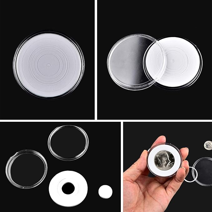 PAIYULE 96 Pieces 46mm Coin Capsules, with Foam Gasket and Plastic Storage Organizer Box, 6 Sizes (20/25/27/30/38/46mm) Coins Collector Case Holder for Coin Collection Supplies (White)