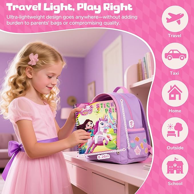 4PCS Paint by Number Sticker Book Travel Activities Essentials Toys for Girls Kids - Road Trip & Airplane & Long Car Rides, Birthday Present, Preschool Classroom Party Gifts