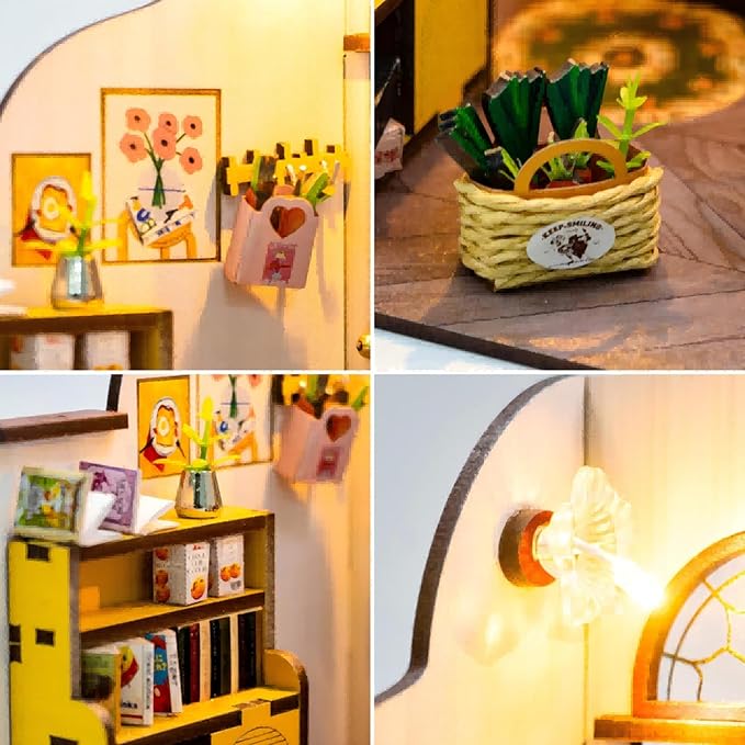 DIY Miniature House Kit, Tiny House Kit with LED, DIY Miniature Kit for Adults Teen, Wooden Dollhouse Kit, Home Decor, Kitchen