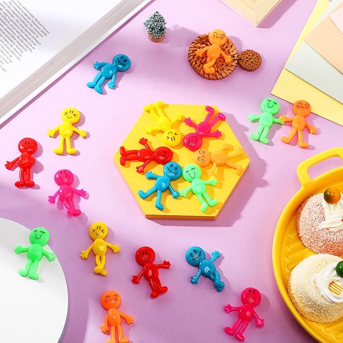 Libima 180 Pcs Stretchy Bendable Man Treasure Box Toys for Classroom Stretchable Smile Figures Assorted Color Bendable Carnival Prizes Party Gift Bag Filler Birthday Party Gifts Stress Relief Toys