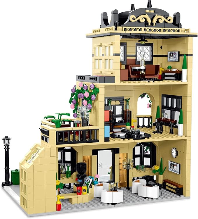 City Cafe Architecture Building Kit with LED Lights,3 Levels City Cafe Model Building Blocks Toy,for 12+Age Teen,Adult（1443 Pieces）