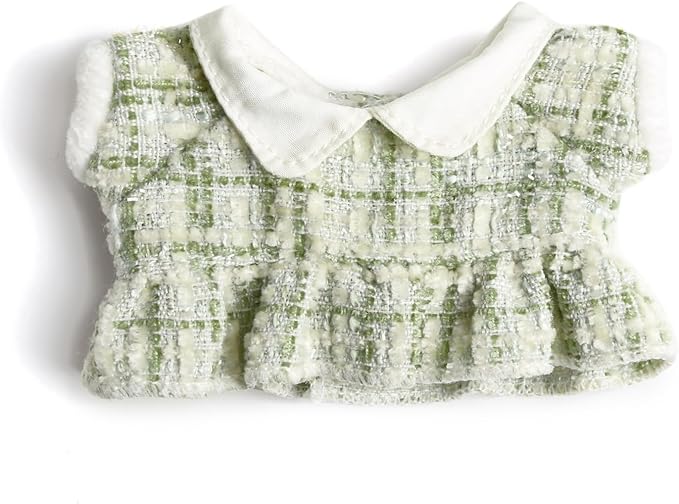 17cm Doll Clothes for Labubu- Luxury Chic Style Set for 17cm Dolls Outfit - Accessories for Dolls Clothes -Green Plaid Tweed Dress + Black Necktie + Green Bow (No Doll)