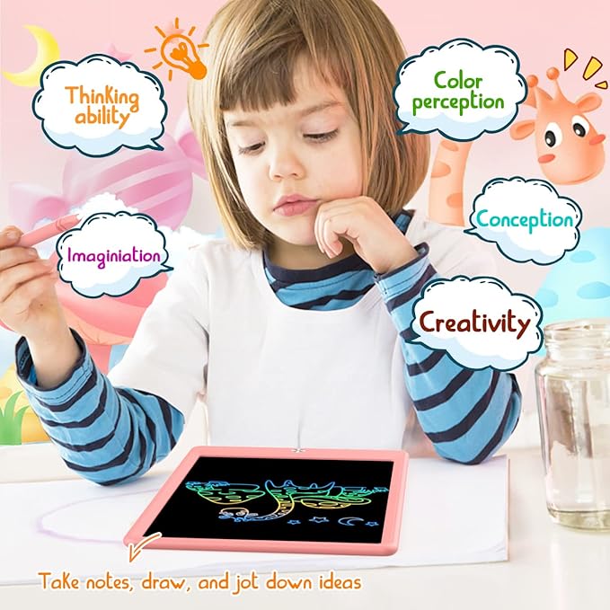 LCD Writing Tablet Doodle Board, Colorful Drawing Pad, Electronic Drawing Tablet, Drawing Pads,Travel Gifts for Kids Ages 3 4 5 6 7 8 Year Old Girls Boys (10.5 inch, Pink&Pink)