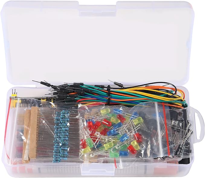 480pcs 37 Values Electronics Component Fun Kit with Power Supply Module, Jumper Wire, 830 tie-Points Breadboard, Precision Potentiometer, Resistor